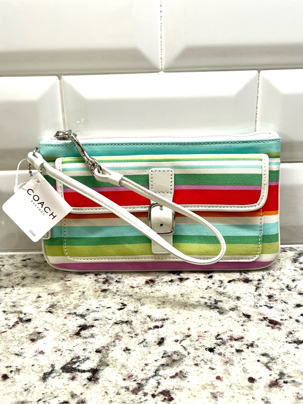 Coach Vintage Hamptons Multicolor Striped Wristlet NWT